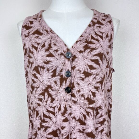 J Jill Dress Womens Medium Sleeveless Shift Pockets Travel Tropical Boho Brown - Picture 3 of 12